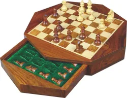 Reisschaakcassette 8 hoek.magn.Acacia14.5x3cm